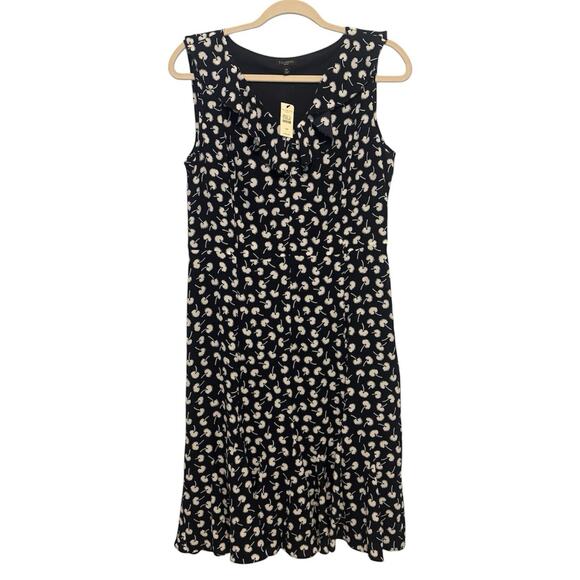 Talbots Dresses & Skirts - Talbots Dress Womens 10P Navy White Dandelion Midi Ruffle V-Neck Cottagecore New